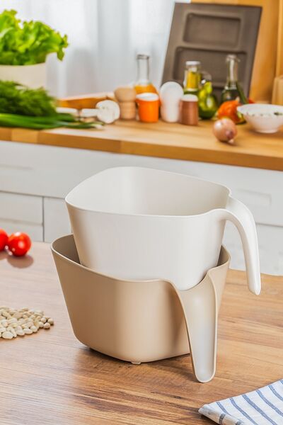 Porsima G-576 2 Pieces Plastic Strainer Multi-Purpose Pasta Fruit Vegetable Rice Washing Strainer Beige White