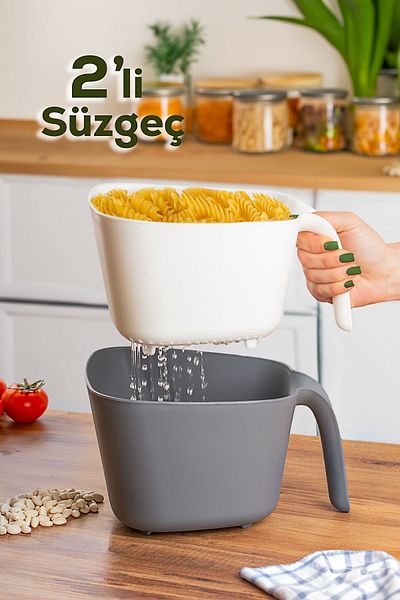 Porsima G-575 2 Pieces Plastic Strainer Multi-Purpose Pasta Fruit Vegetable Rice Washing Strainer