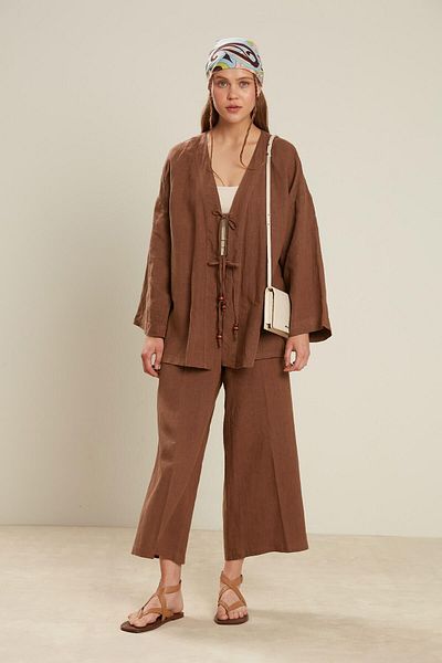 Manuka LEINEN-KIMONO BRAUN