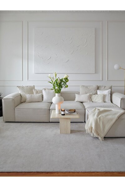 S Home Design Concept Frida 4 Modül Pofidik Modüler Kanepe L Köşe Koltuk Takımı, Keten, Kırık Beyaz 295x190 Cm