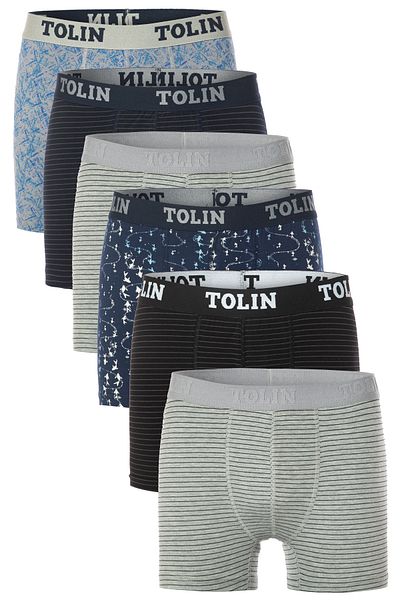 TOLIN Men's PatternedBoxerSet of 6 - Single Jersey Cotton, Lycra 4147-05