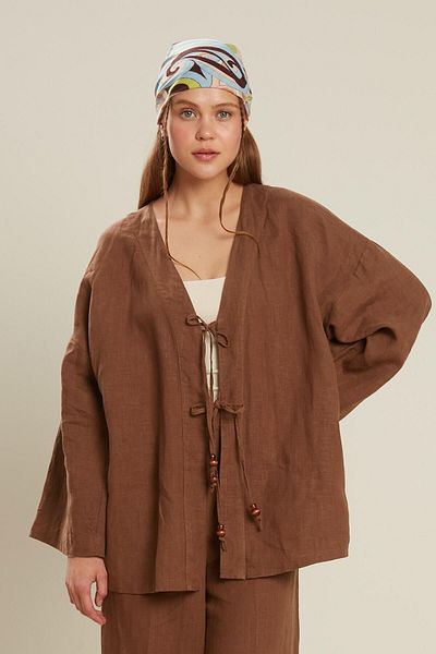 Manuka LEINEN-KIMONO BRAUN