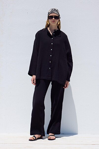 Manuka Černá mušelínová košile - široký rukáv