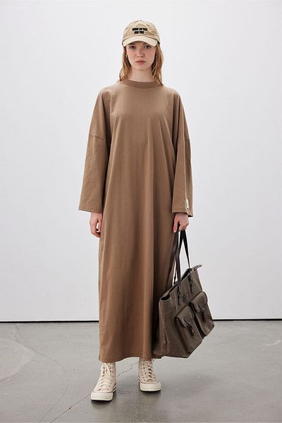 Manuka Oversized Μακρύ Casual Φόρεμα Καφέ