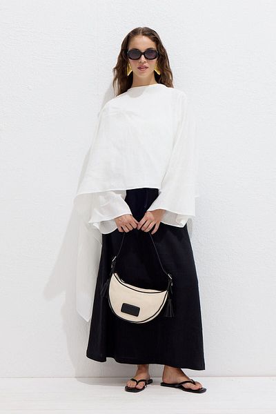 Manuka Ecru Asymmetrical Linen Cape Blouse