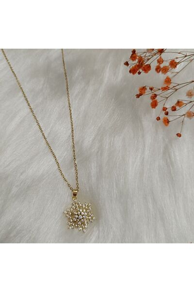 Merkar Aksesuar سلسال رقاقة ندفة الثلج الدوارة بلون ذهبي فولاذي