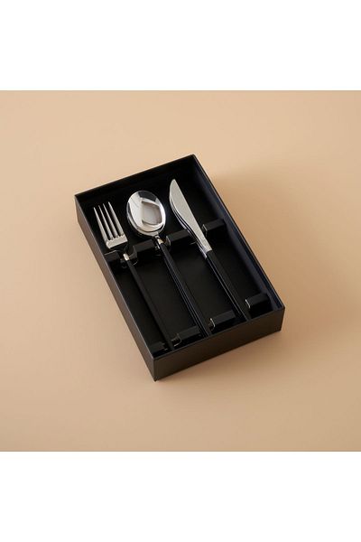 Bella Maison Siena 18 Pieces - Black Dinner Fork Spoon Knife Set for 6 Persons