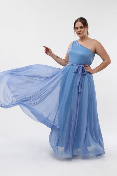 KIRIŞIK Rochie de seară lungă strălucitoare cu detaliu din tul elastic și strălucitor - Fusta Kiloş 3040