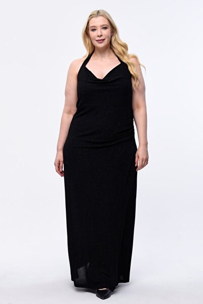 KIRIŞIK Degaje Collar Long Glitter Evening Dress 3043