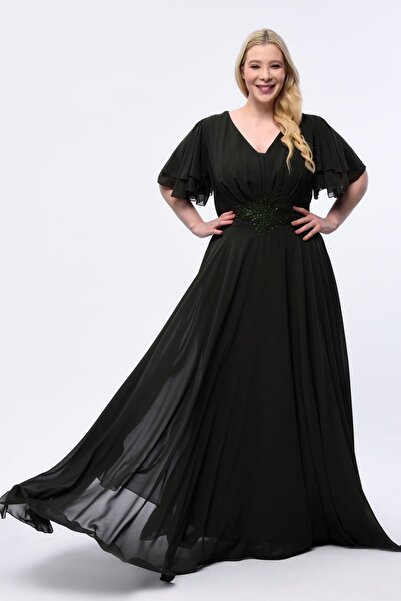 KIRIŞIK Βραδινό φόρεμα Sparkle Chiffon μέχρι το πάτωμα - Πλισέ και ντραπέ Roba 3045