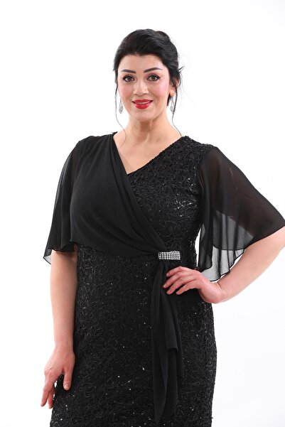 IŞILTI Rochie de seara cu maneca scurta din sifon, model Balik, marime mari -...