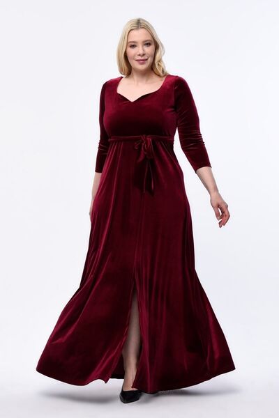 KIRIŞIK فستان سهرة مخملي بفتحة 3042