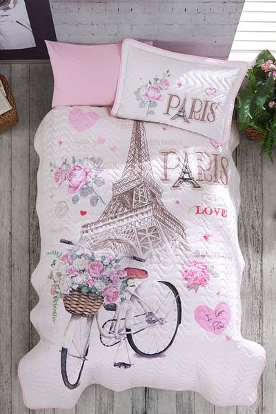Clasy Ranforce 100% Cotton Bedspread Paris Love Pink
