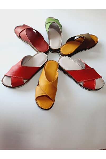 KAPAR Παντόφλες από 100% γνήσιο δέρμα στρατιωτικού πράσινου χακί - Φαρδιά και άνετη εφαρμογή