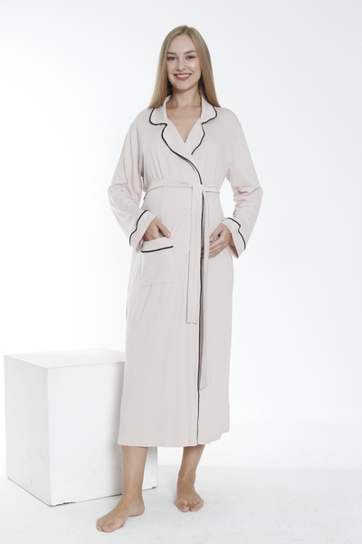 Miss Dünya Lissa Pregnant and Maternity Collar Long Dressing Gown - Front Tie