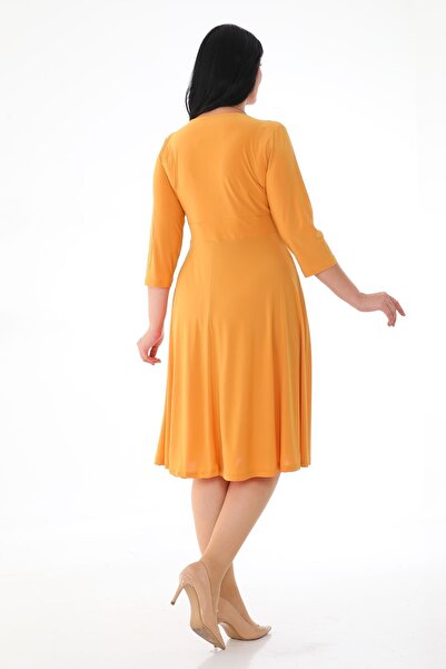 KIRIŞIK WOMEN'S CROSSBODY COLLAR MIDI DRESS