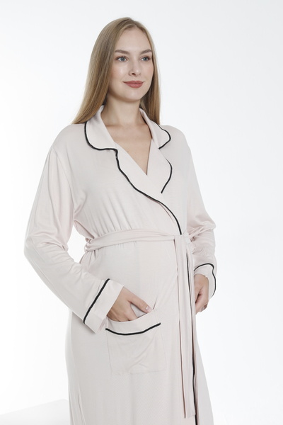 Miss Dünya Lissa Pregnant and Maternity Collar Long Dressing Gown - Front Tie