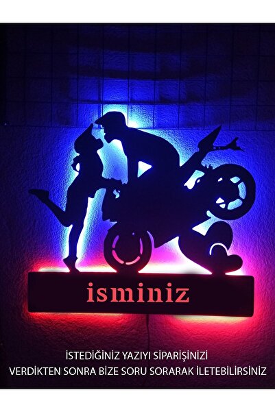 Mony Tasarım Isimli Motorcu Led Tablo Gece Lambası Led Tablo