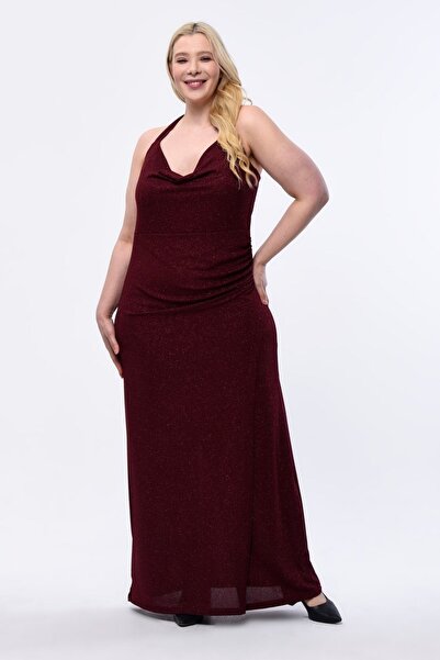 KIRIŞIK Degaje Collar Long Glitter Evening Dress
