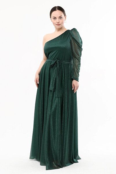 KIRIŞIK فستان سهرة من التول اللامع مكشوف الكتفين