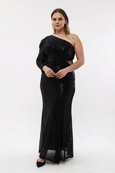 KIRIŞIK Ελαστικό βραδινό φόρεμα με μονό μανίκι με παγιέτες