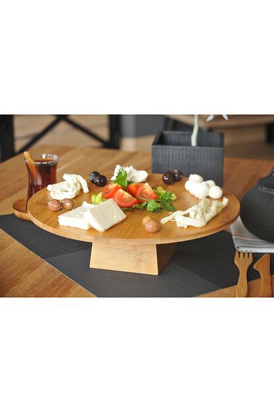 Bambum Rafael Natural Bamboo Round Cake and Cake Stand - 30x9 cm