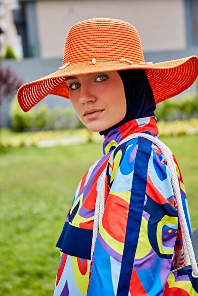 Marina Κοχύλι Πορτοκαλί Φαρδύ Ψάθινο Καπέλο 142321