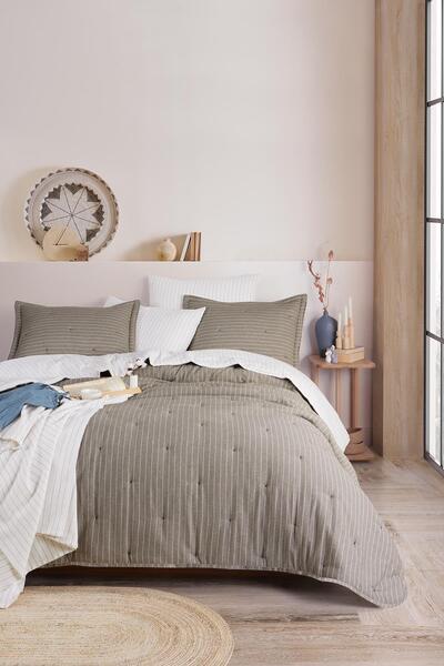 İyi Geceler İstanbul Soft Dreams Çift Kişilik Natural Yatak Örtüsü Seti Haki