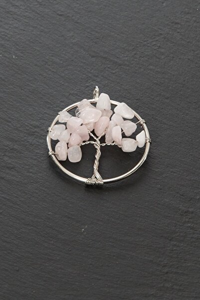 Zeynep Büyükbay Hayat Ağacı Pembe Kuvars Doğal Taş Kolye Ucu