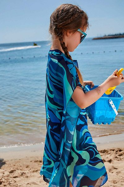 Marina Children's Patterned Turquoise Pareo Kaftan P2349