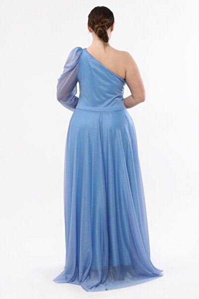 KIRIŞIK Rochie de seară lungă, cu un singur umăr, cu sclipici - Mărime Plus, Full Kilo's 3041