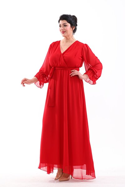 IŞILTI Evening Dress Crossbody Collar Sleeve Ends Rubbered Long Size Large Size Evening Dress 3085