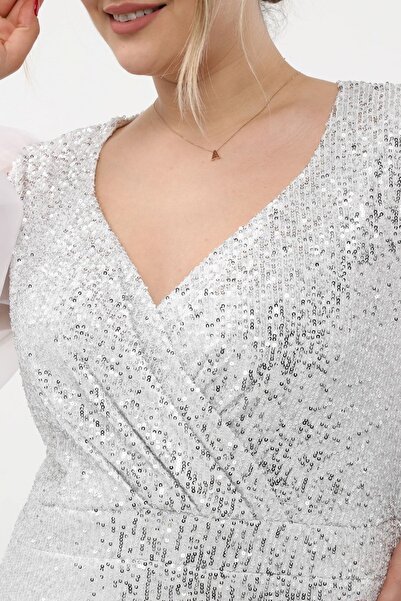 KIRIŞIK Payet Organze Kol Şık Abiye Elbise