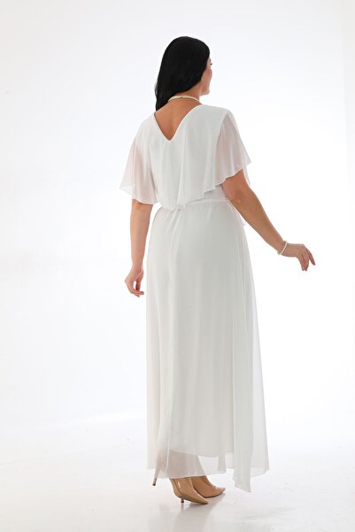 KIRIŞIK Κομψό βραδινό φόρεμα σε μεγάλο μέγεθος με κάπα V-Neck - Sparkle Chiffon 3065