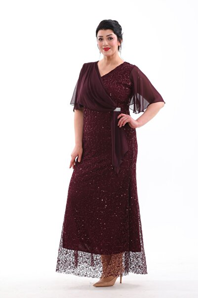 IŞILTI Rochie de seara cu maneca scurta din sifon, model Balik, marime mari -...