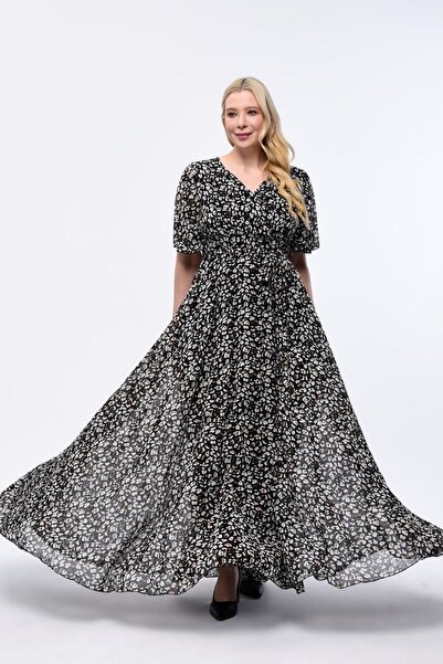 KIRIŞIK Floral Patterned Chiffon Dress D3051