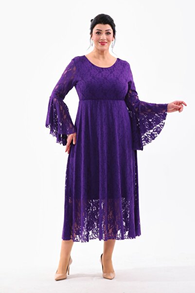 IŞILTI Dantela decolteu cu maneca Valon Rochie SBiyie Marime Plus 3103 - Roch...