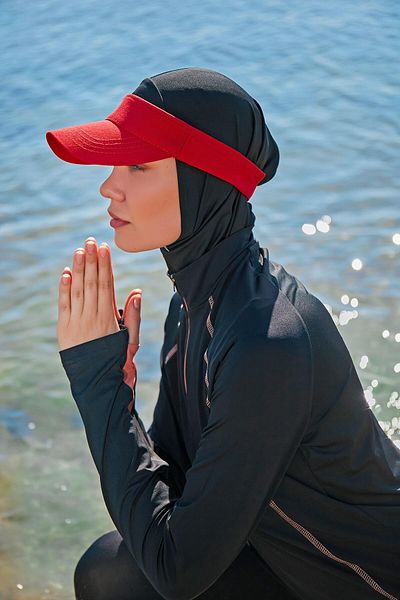 Marina 4-Piece Black Patterned Full Covered Hijab Swimsuit M2333