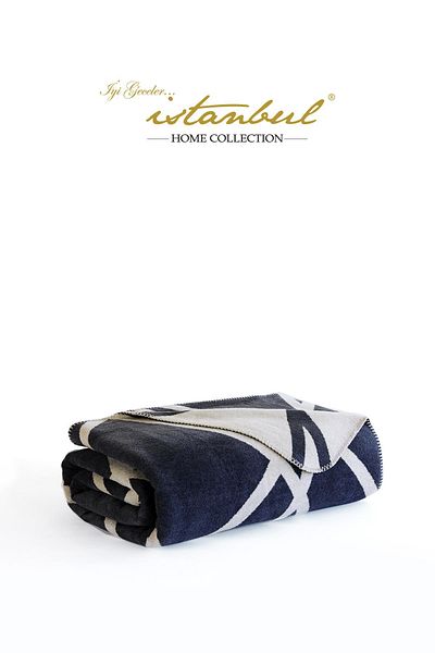 İyi Geceler İstanbul Navy Blue Double Cotton Blanket - Modernist