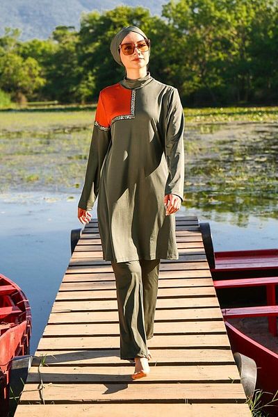 Marina 3-Piece Khaki Full Covered Hijab Swimsuit M2108