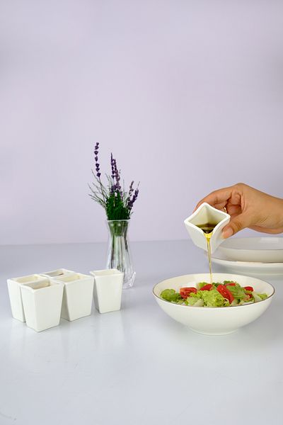 Digithome White Mini Sauce Bowl Presentation Set - 6-Piece Bone Porcelain