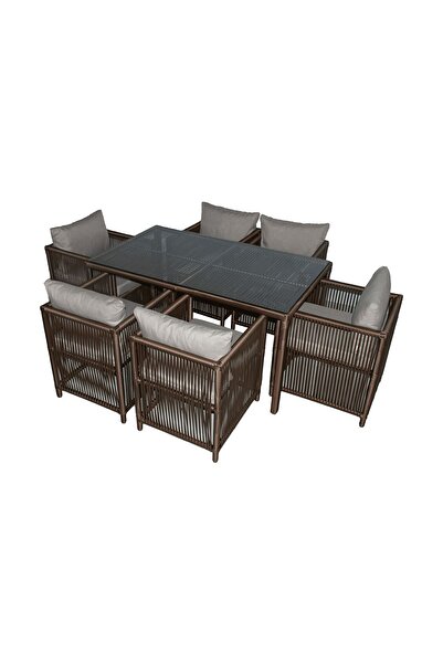 VAVRATTAN Mana Rattan Bahçe Balkon Yemek Takımı 6 Kişilik Küf