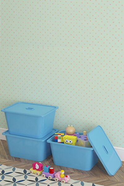 Pratico 3 Adet Mavi Derin Kapaklı Oyuncak Sepeti 3DS3K