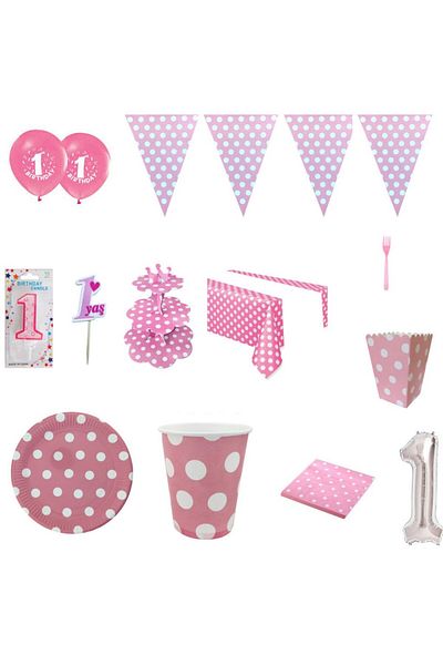 Hayaller Dükkanı 1 Year Old 8 People's Polka Dot Economical Birthday Ornaments - Sof-Blue