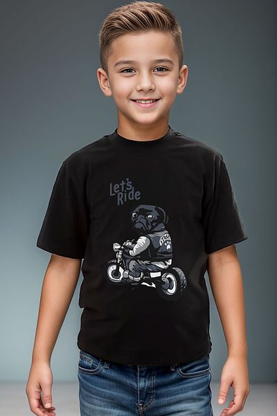 WİDİ Biker Pug Dog Cute Cool Lets Ride Imprimat 100% bumbac Băiat Copil Fată Copil Tricou negru
