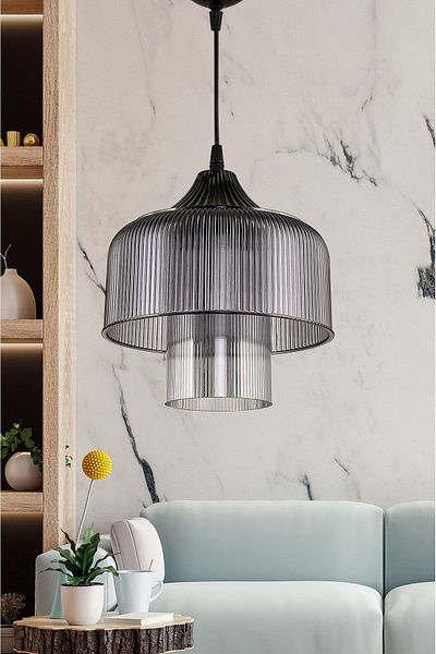 DEDE TWO-LAYER ANTHRACITE OPTICAL PENDANT LAMP CAKE CHANDELIER
