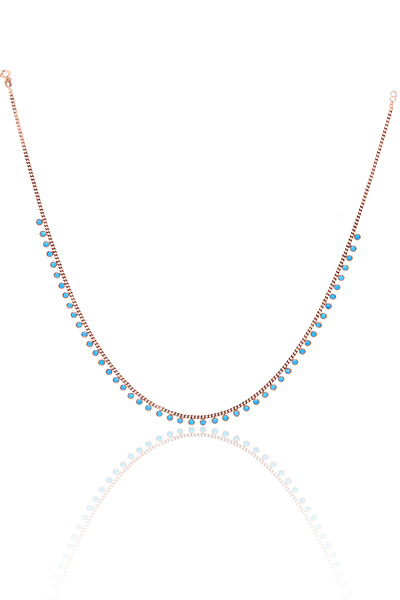 Midyat Nurtaş Gümüş Firuze Taşlı Rose Gold 925 Ayar Gümüş Su Yolu Gerdanlık Ş...