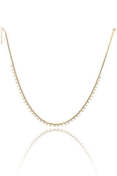 Midyat Nurtaş Gümüş Zirkon Taşlı Yaldızlı 925 Ayar Gümüş Su Yolu Gerdanlık Şa...