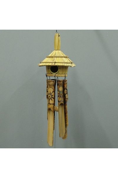 G&R TİCARET Wooden Bamboo Bird House Wind Chime Balcony Garden Terrace Door Ornament