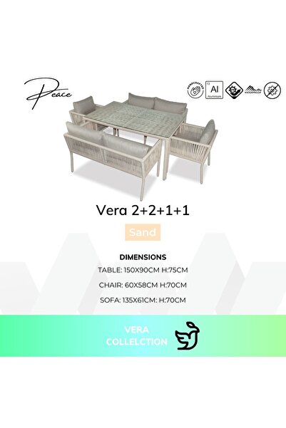VAVRATTAN Vera 2 2 1 1 Rattan Bahçe Balkon Yemek Takımı-kum